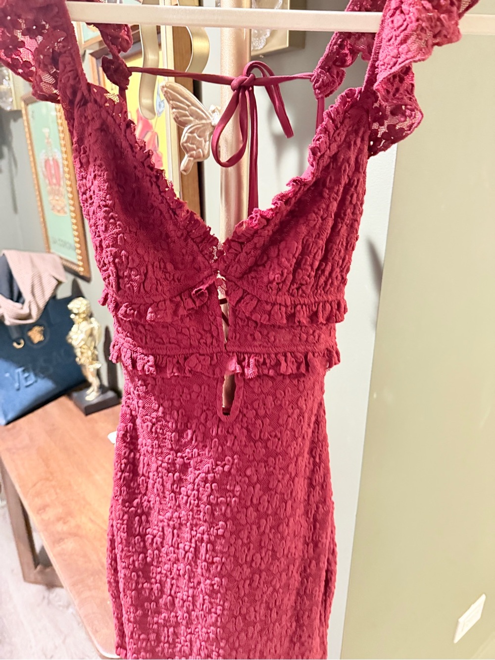 Windsor Raspberry Ruffle Textured Mini Dress - Picture 2 of 6